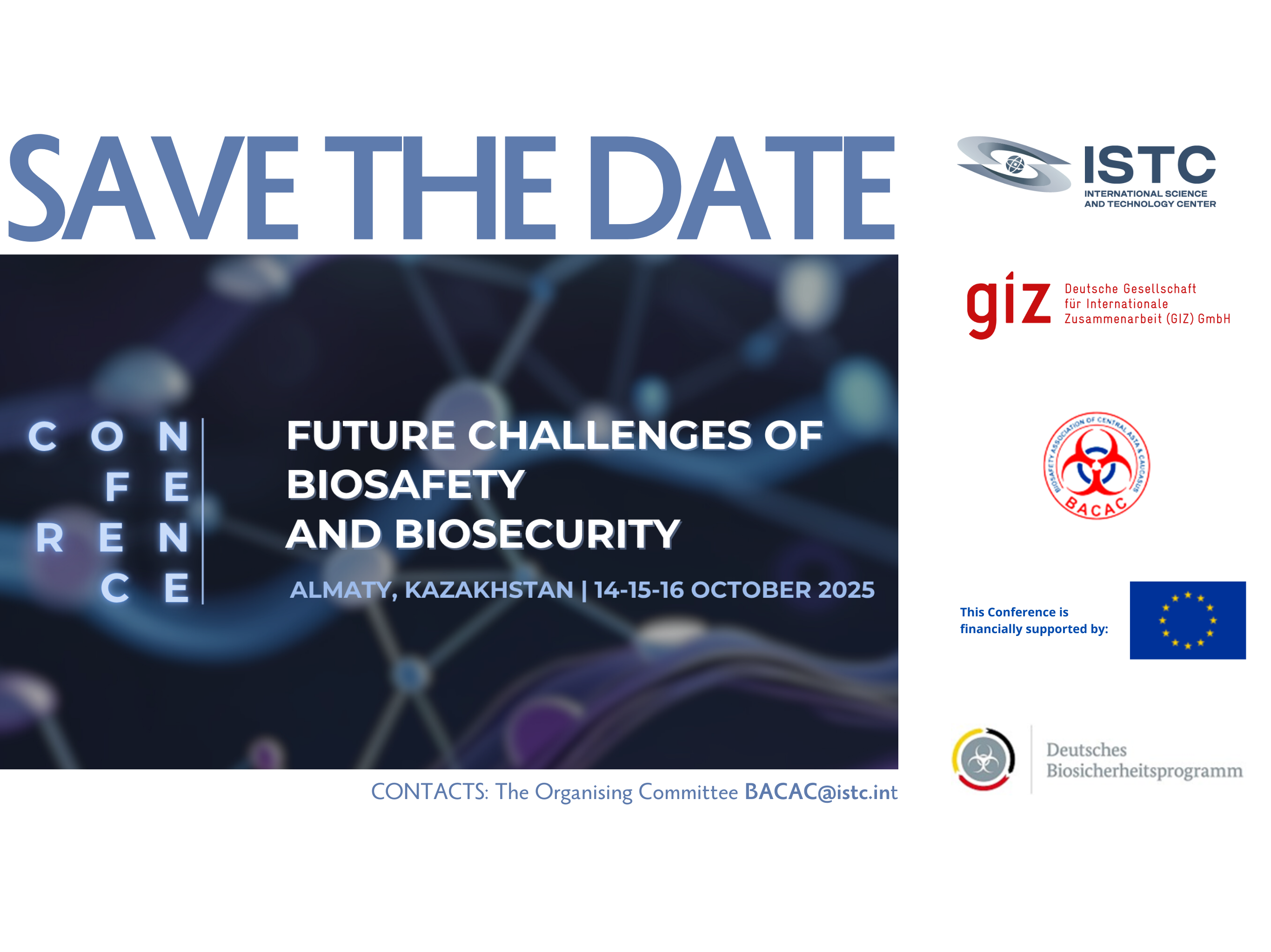 SAVE THE DATE: “Future Challenges of Biosafety and Biosecurity” conference will go in Almaty, Kazakhstan